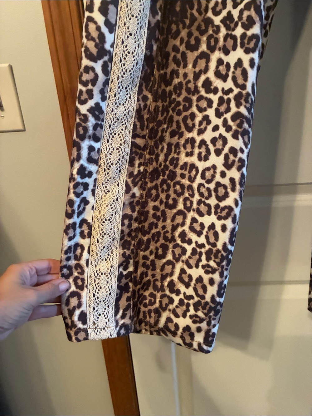 Maeve Leopard Wide-Leg Pants with Cream Crochet Side Stripes - Picture 4 of 7